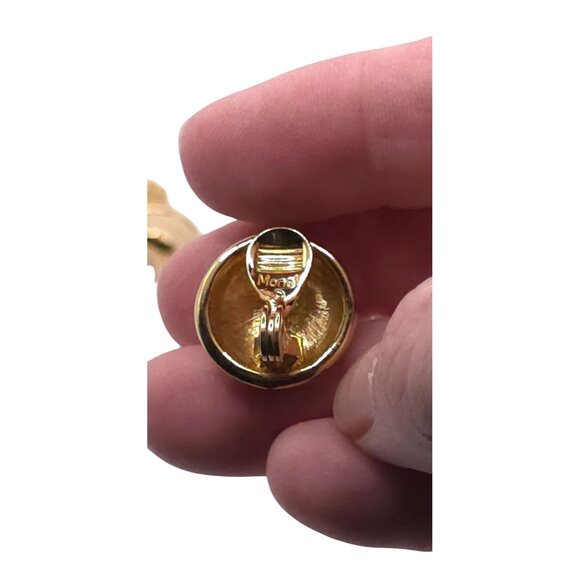 Monet Gold-Tone Swirl Clip-On Earrings Vintage Jewelry - Picture 3 of 6